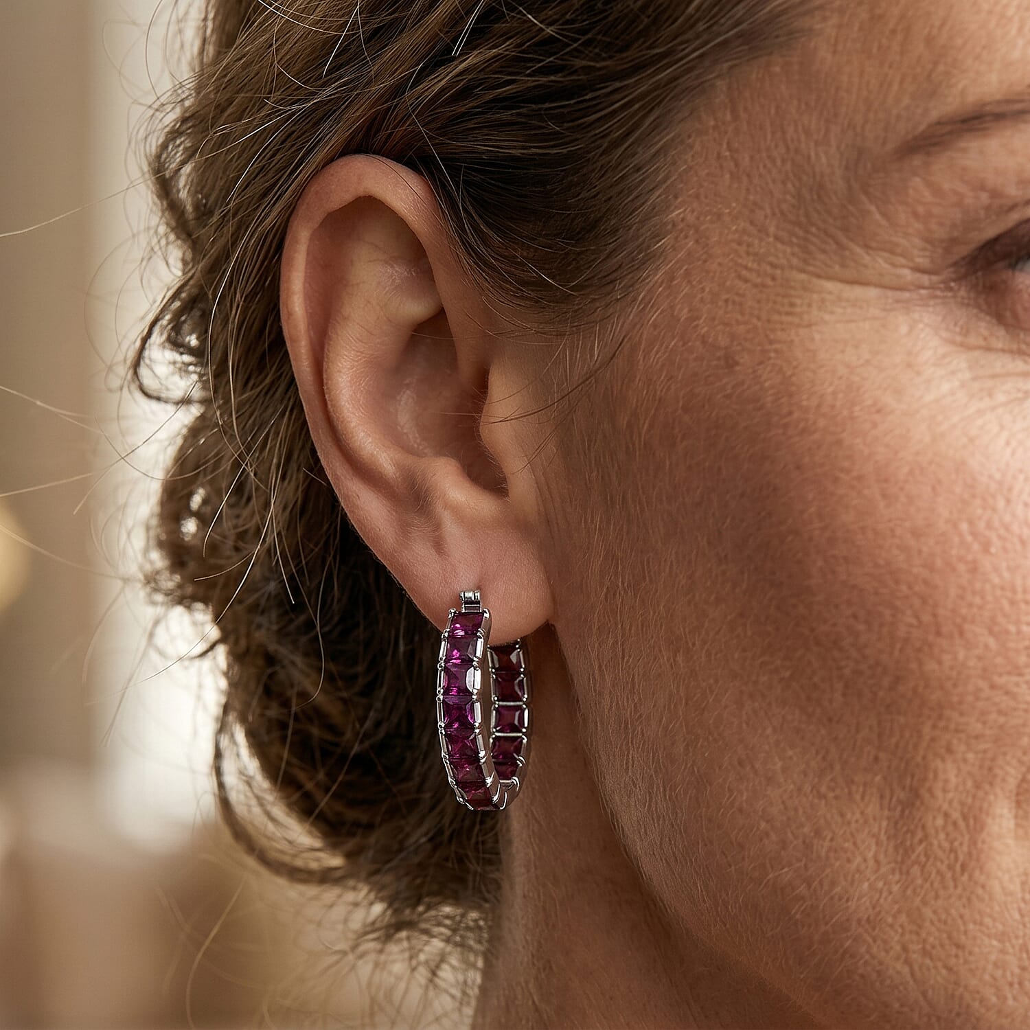 EverTrue Foilback Amethyst Swarovski Crystal Hoop Earrings in Stainless Steel