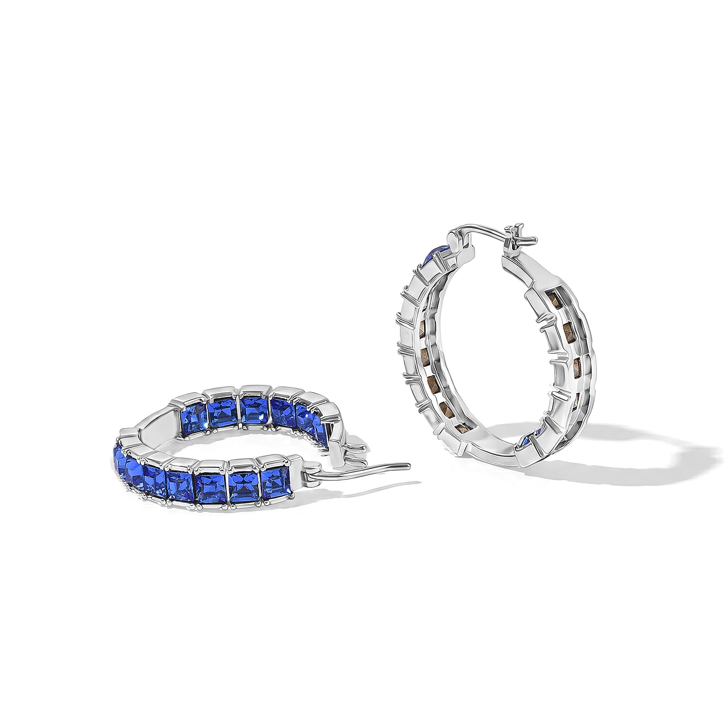 EverTrue Sapphire Swarovski Crystal Hoop Earrings in Stainless Steel