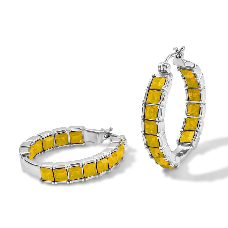 EverTrue Yellow Opal Swarovski Crystal Hoop Earringa in Stainless Steel
