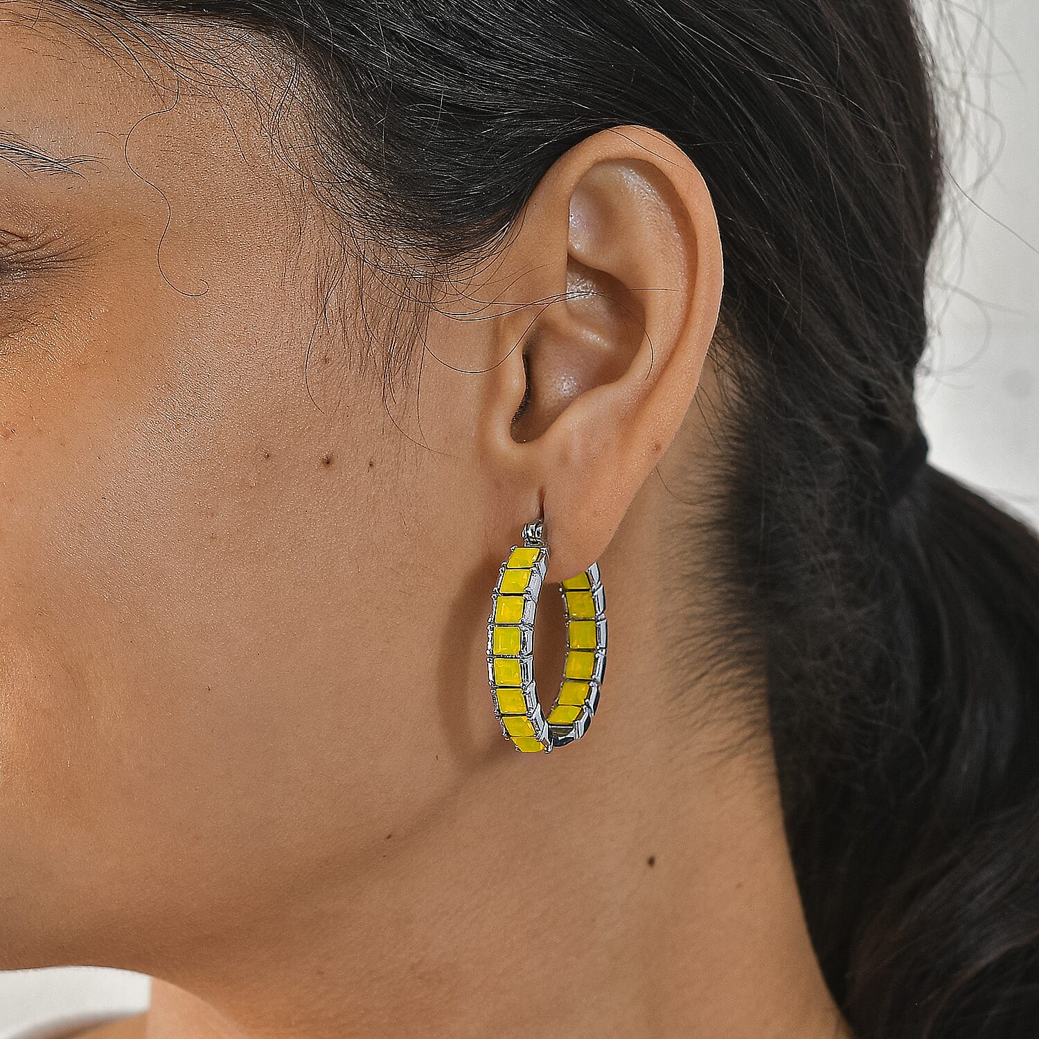 EverTrue Yellow Opal Swarovski Crystal Hoop Earringa in Stainless Steel