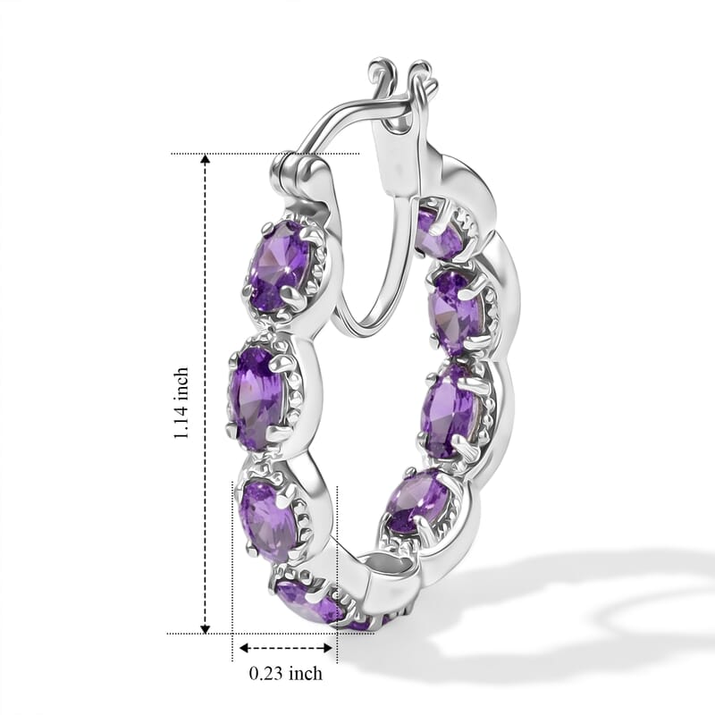 EverTrue Simulated Amethyst Color Diamond Hoop Earrings in Stainless Steel