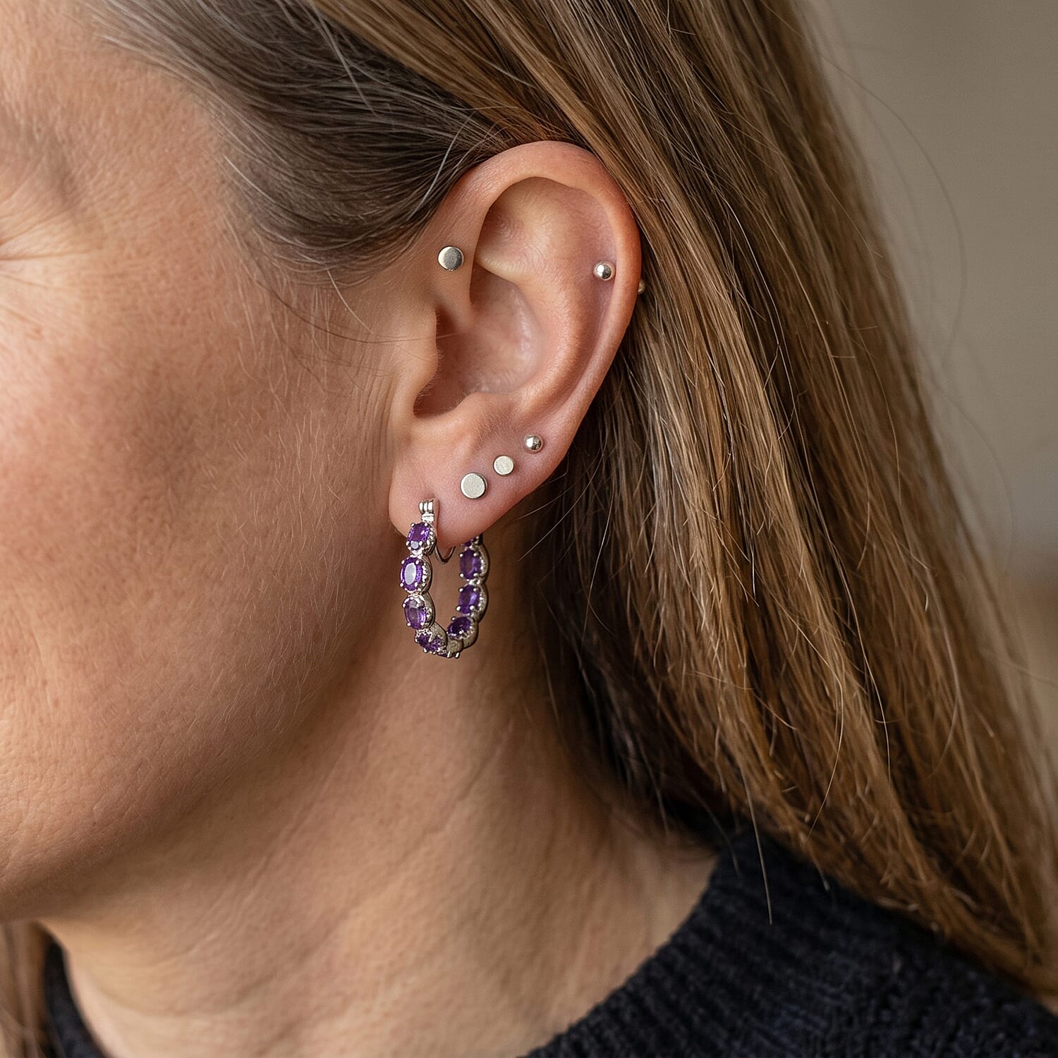 EverTrue Simulated Purple Diamond Earrings in Stainless Steel