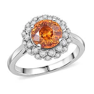 Certified & Appraised D'Joy Premium Picos Altos Color Sphalerite and Moissanite 3.00 ctw Ring in Rhodium Over Sterling Silver (Size 10.0)