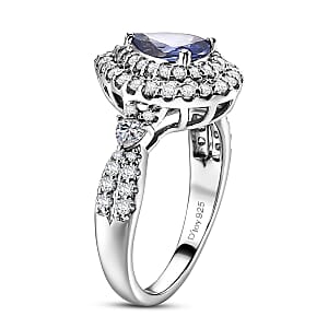 Certified & Appraised D'Joy Premium Tanzanite and Moissanite 2.00 ctw Ring in Rhodium Over Sterling Silver (Size 10.0)