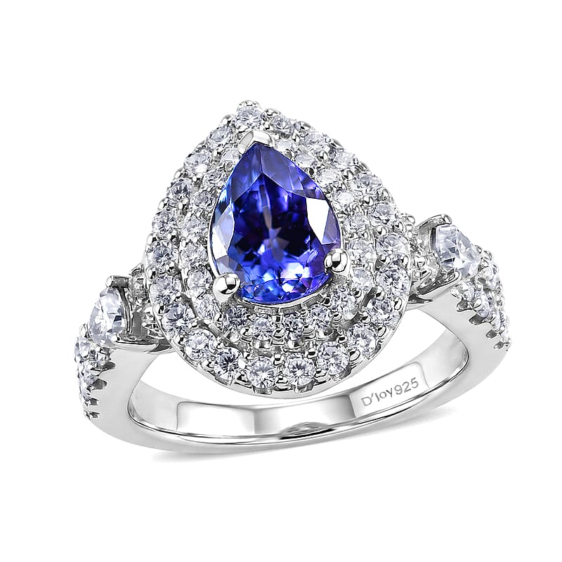 Certified & Appraised D'Joy Premium Tanzanite and Moissanite 2.00 ctw Ring in Rhodium Over Sterling Silver (Size 6.0)