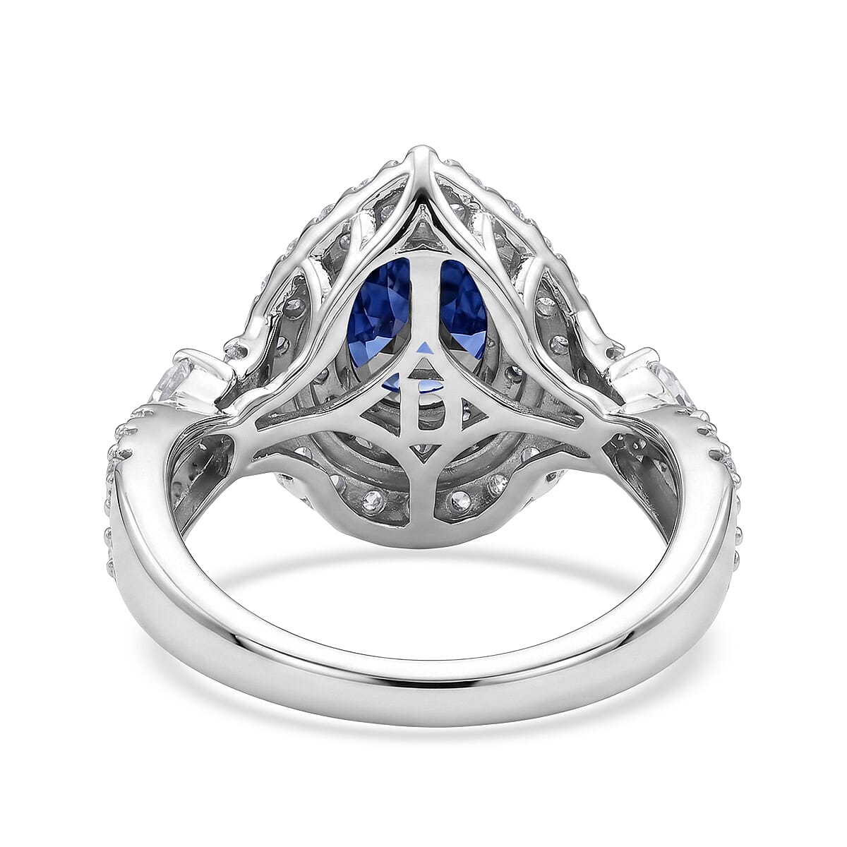 Certified & Appraised D'Joy Premium Tanzanite and Moissanite 2.00 ctw Ring in Rhodium Over Sterling Silver (Size 6.0) image number 4