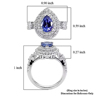 Certified & Appraised D'Joy Premium Tanzanite and Moissanite 2.00 ctw Ring in Rhodium Over Sterling Silver (Size 6.0)