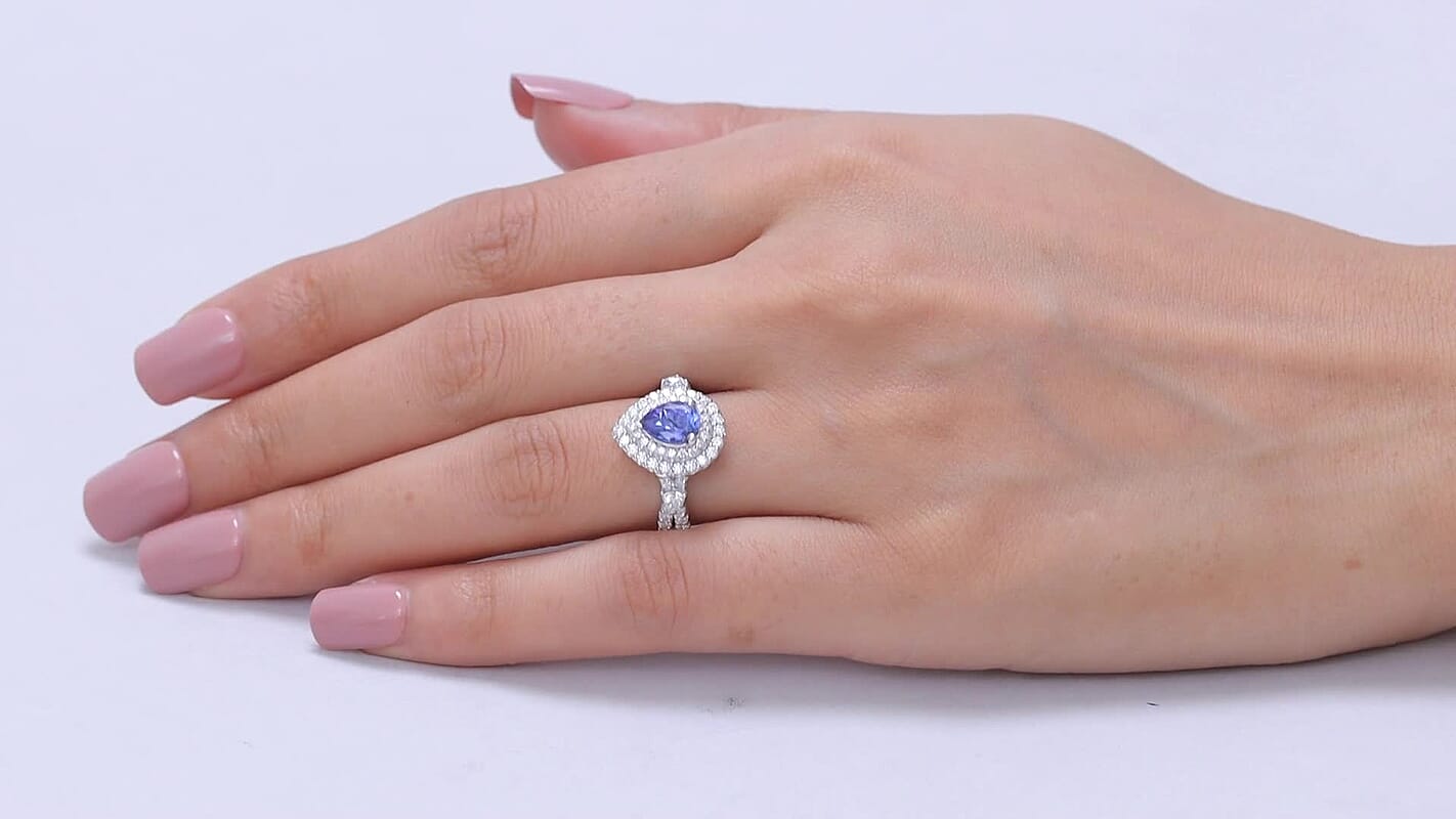 Certified & Appraised D'Joy Premium Tanzanite and Moissanite 2.00 ctw Ring in Rhodium Over Sterling Silver