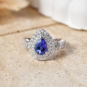 Certified & Appraised D'Joy Premium Tanzanite and Moissanite 2.00 ctw Ring in Rhodium Over Sterling Silver (Size 7.0)
