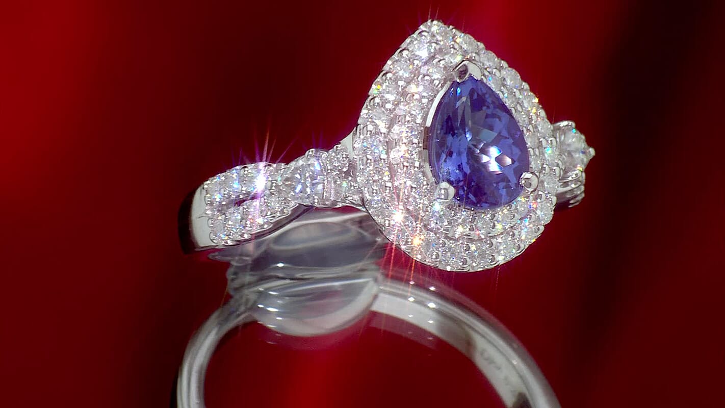Certified & Appraised D'Joy Premium Tanzanite and Moissanite 2.00 ctw Ring in Rhodium Over Sterling Silver
