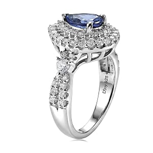 Certified & Appraised D'Joy Premium Tanzanite and Moissanite 2.00 ctw Ring in Rhodium Over Sterling Silver (Size 7.0)