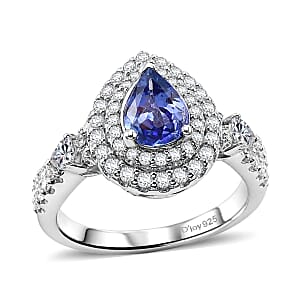 Certified & Appraised D'Joy Premium Tanzanite and Moissanite 2.00 ctw Ring in Rhodium Over Sterling Silver (Size 9.0)