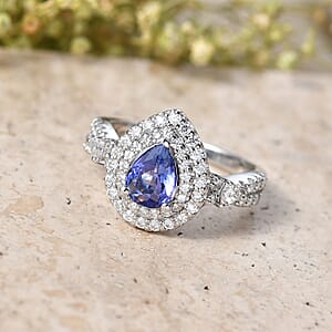 Certified & Appraised D'Joy Premium Tanzanite and Moissanite 2.00 ctw Ring in Rhodium Over Sterling Silver (Size 9.0)
