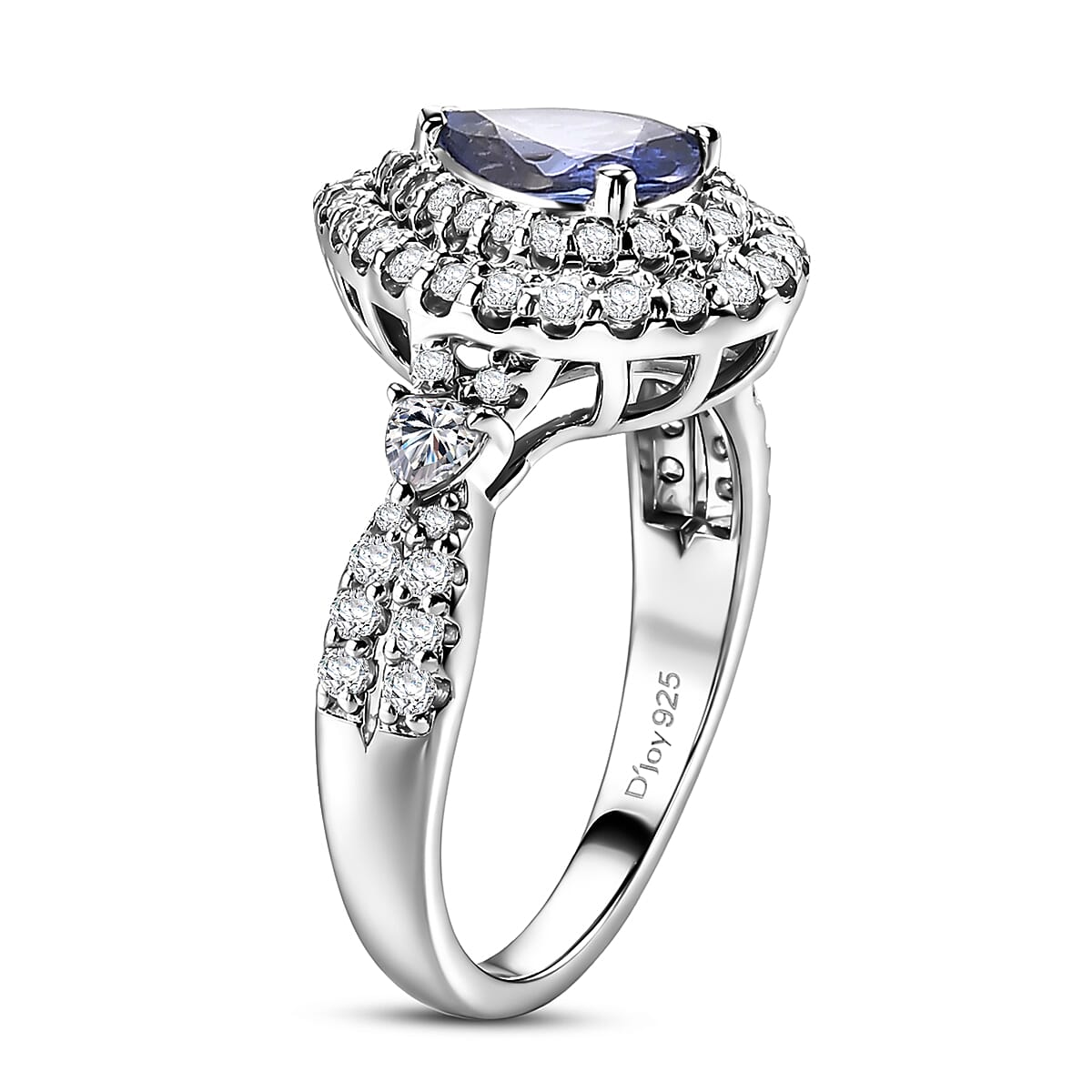 Certified & Appraised D'Joy Premium Tanzanite and Moissanite 2.00 ctw Ring in Rhodium Over Sterling Silver (Size 9.0) image number 3