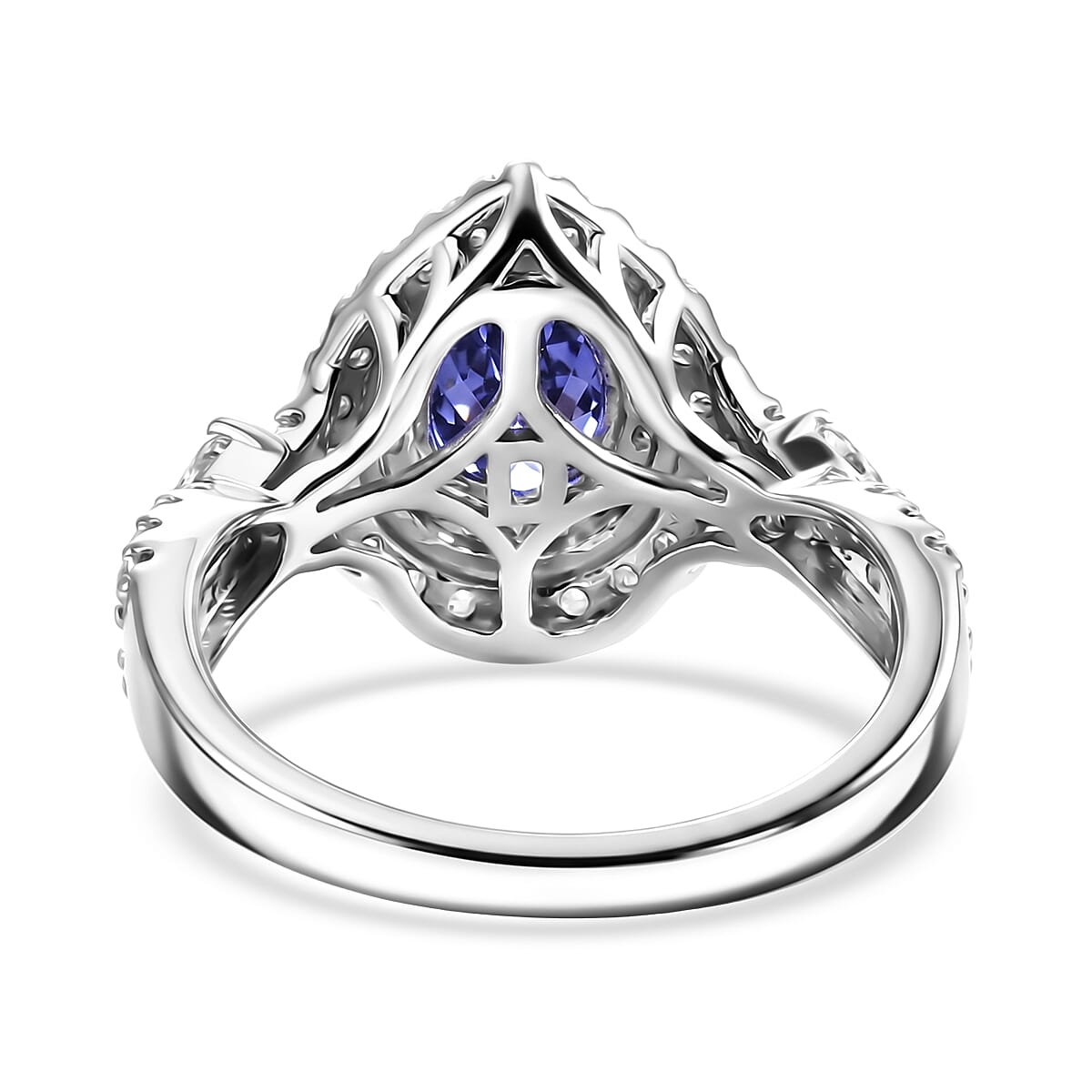 Certified & Appraised D'Joy Premium Tanzanite and Moissanite 2.00 ctw Ring in Rhodium Over Sterling Silver (Size 9.0) image number 4