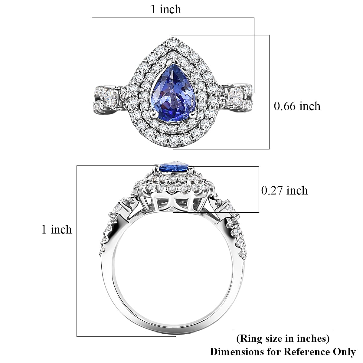 Certified & Appraised D'Joy Premium Tanzanite and Moissanite 2.00 ctw Ring in Rhodium Over Sterling Silver (Size 9.0) image number 5