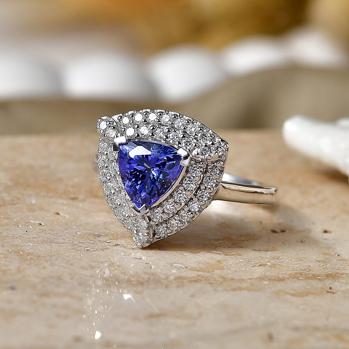 Certified & Appraised D'Joy Premium Tanzanite and Moissanite 1.75 ctw Ring in Rhodium Over Sterling Silver (Size 10.0) image number 1