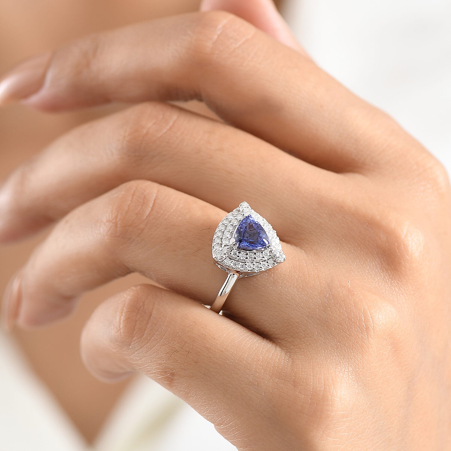 Certified & Appraised D'Joy Premium Tanzanite and Moissanite 1.75 ctw Ring in Rhodium Over Sterling Silver (Size 6.0)