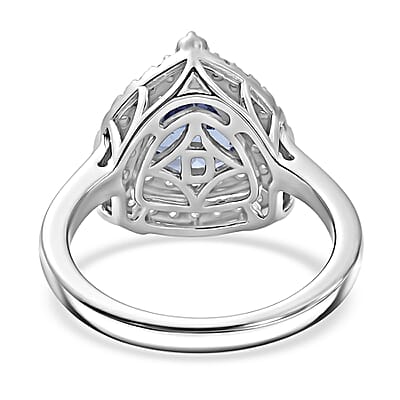 Certified & Appraised D'Joy Premium Tanzanite and Moissanite 1.75 ctw Ring in Rhodium Over Sterling Silver (Size 6.0)