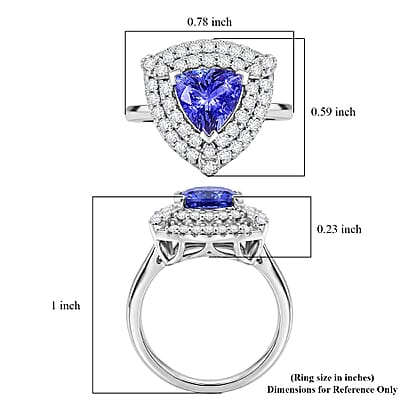 Certified & Appraised D'Joy Premium Tanzanite and Moissanite 1.75 ctw Ring in Rhodium Over Sterling Silver (Size 6.0)