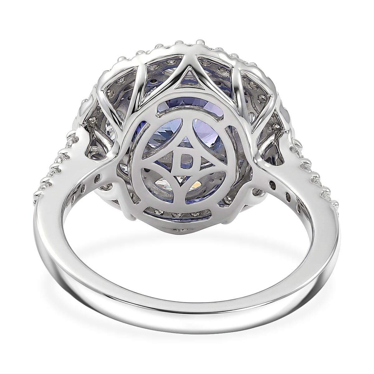 Certified & Appraised D'Joy Premium Tanzanite and Moissanite 3.00 ctw Ring in Rhodium Over Sterling Silver (Size 10.0) image number 4