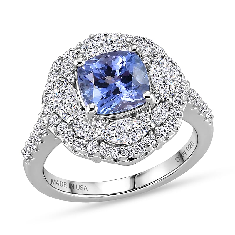 Certified & Appraised D'Joy Premium Tanzanite and Moissanite 3.00 ctw Ring in Rhodium Over Sterling Silver (Size 6.0)