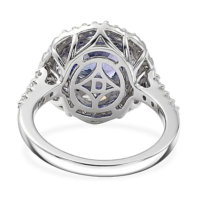 Certified & Appraised D'Joy Premium Tanzanite and Moissanite 3.00 ctw Ring in Rhodium Over Sterling Silver (Size 6.0)