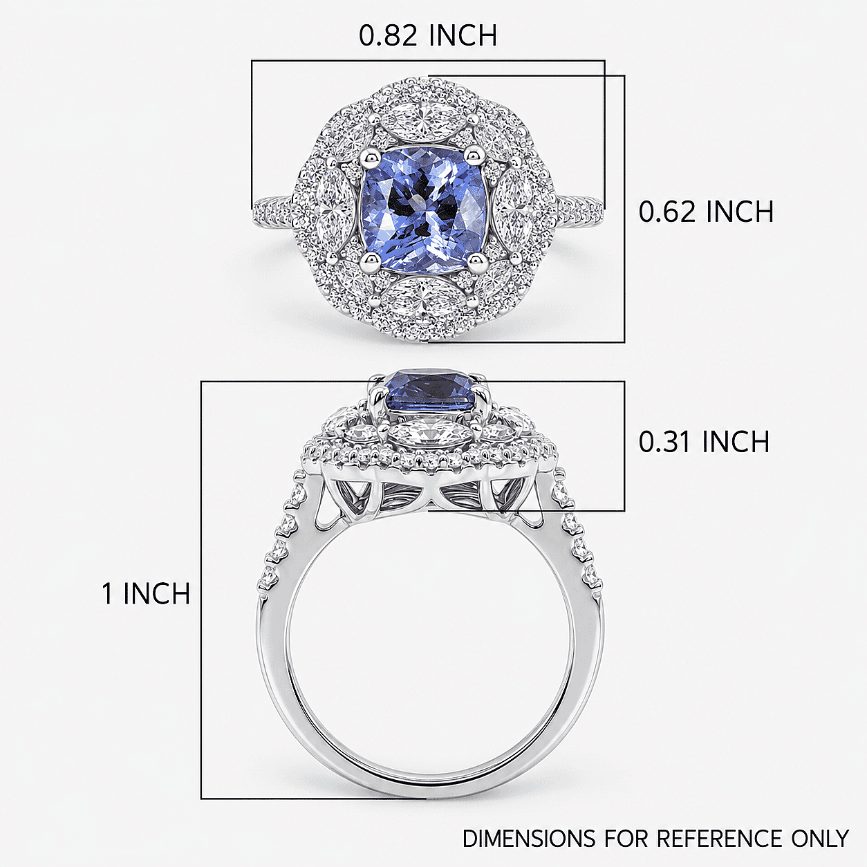 Certified & Appraised D'Joy Premium Tanzanite and Moissanite 3.00 ctw Ring in Rhodium Over Sterling Silver (Size 6.0)