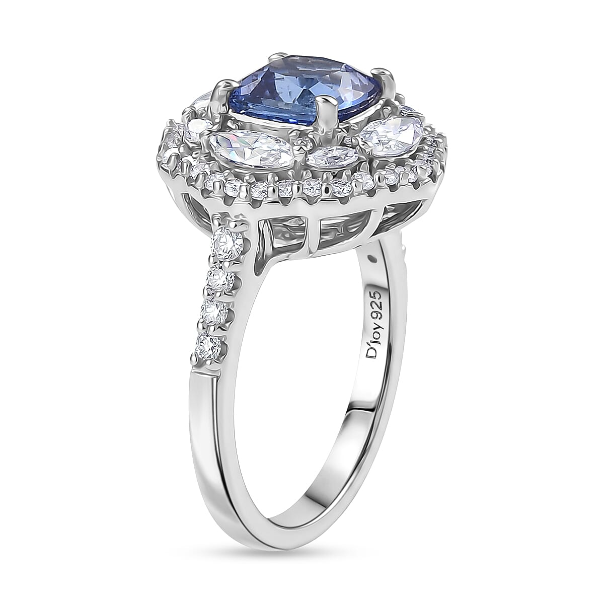 Certified & Appraised D'Joy Premium Tanzanite and Moissanite 3.00 ctw Ring in Rhodium Over Sterling Silver (Size 8.0) image number 3