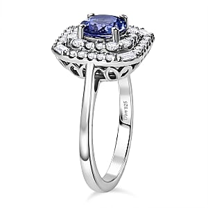 Certified & Appraised D'Joy Tanzanite and Moissanite 1.75 ctw Ring in Rhodium Over Sterling Silver (Size 10.0)
