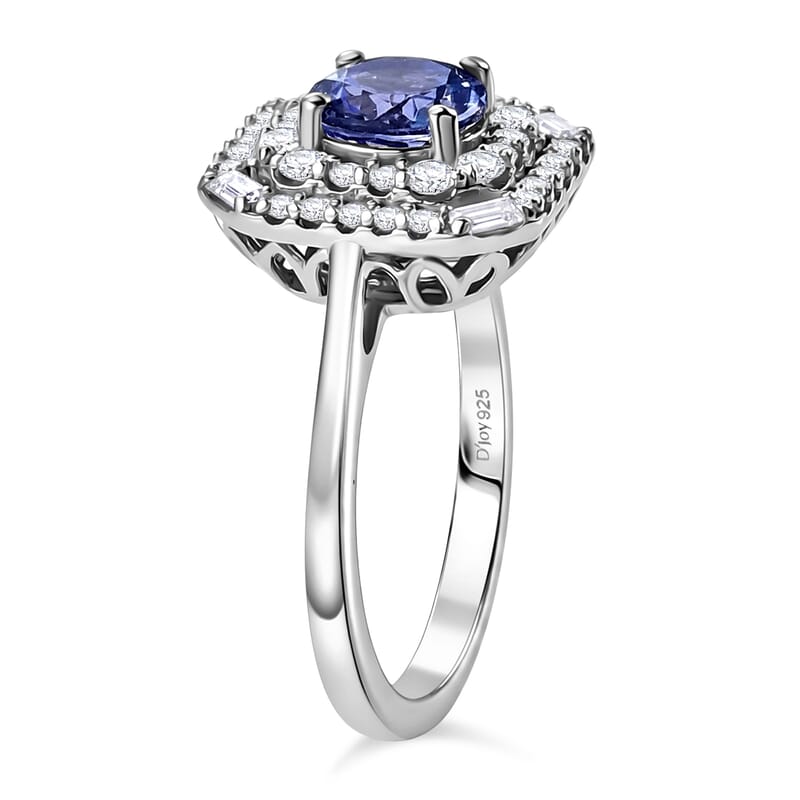Doorbuster Certified & Appraised D'Joy Tanzanite and Moissanite 1.75 ctw Ring in Rhodium Over Sterling Silver (Size 10.0)