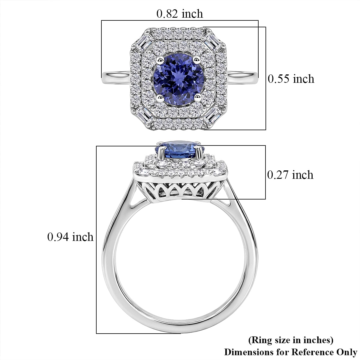 Certified & Appraised D'Joy Tanzanite and Moissanite 1.75 ctw Ring in Rhodium Over Sterling Silver (Size 10.0)