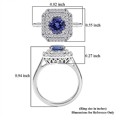Certified & Appraised D'Joy Tanzanite and Moissanite 1.75 ctw Ring in Rhodium Over Sterling Silver (Size 10.0)