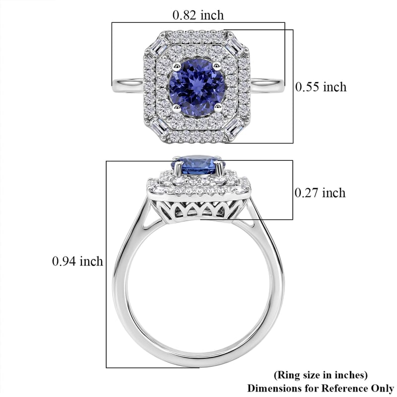 Doorbuster Certified & Appraised D'Joy Tanzanite and Moissanite 1.75 ctw Ring in Rhodium Over Sterling Silver (Size 10.0)