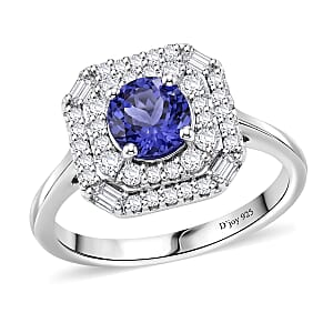 Certified & Appraised D'Joy Tanzanite and Moissanite 1.75 ctw Ring in Rhodium Over Sterling Silver (Size 8.0)