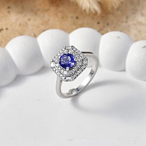 Certified & Appraised D'Joy Tanzanite and Moissanite 1.75 ctw Ring in Rhodium Over Sterling Silver (Size 8.0)