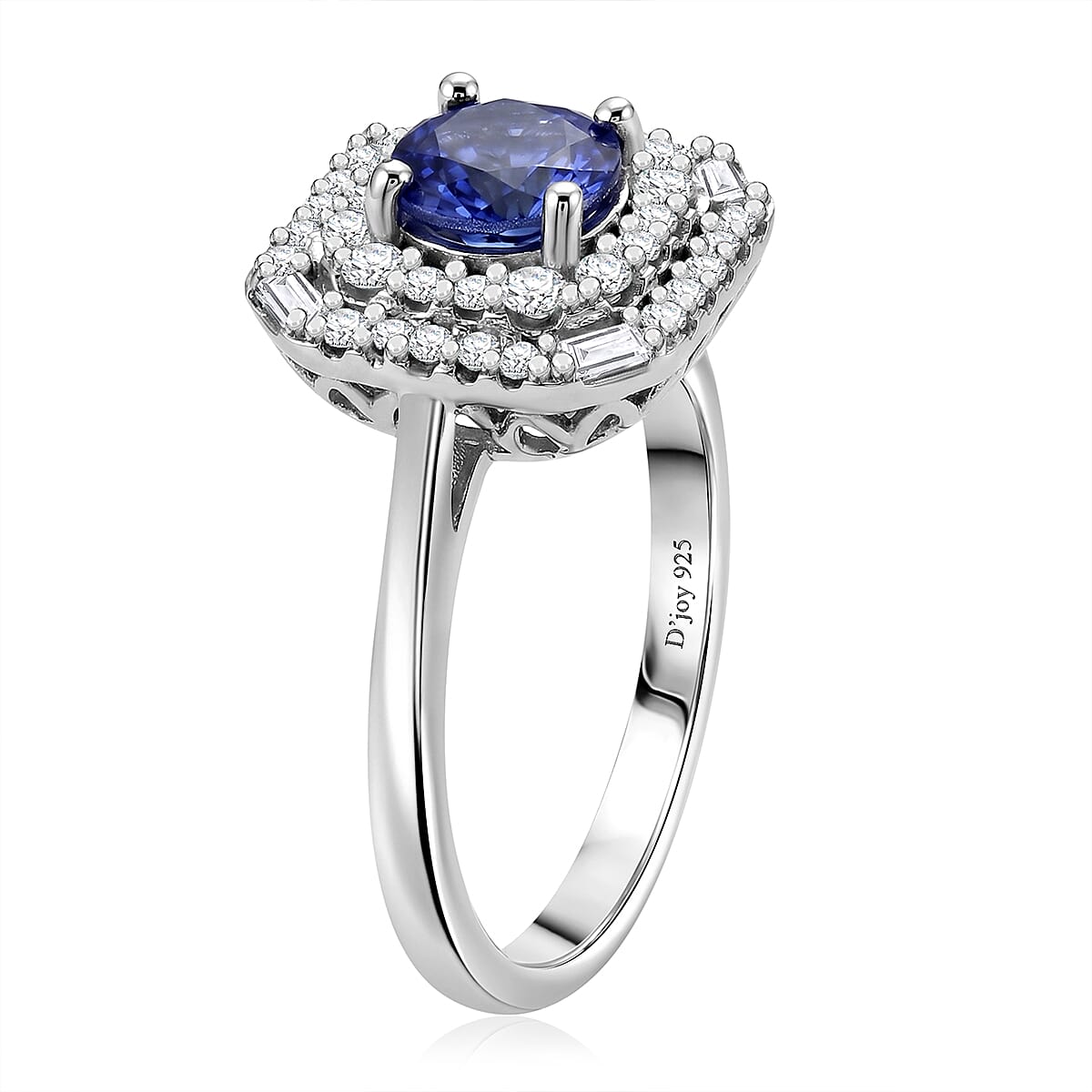 Certified & Appraised D'Joy Tanzanite and Moissanite 1.75 ctw Ring in Rhodium Over Sterling Silver (Size 8.0) image number 3