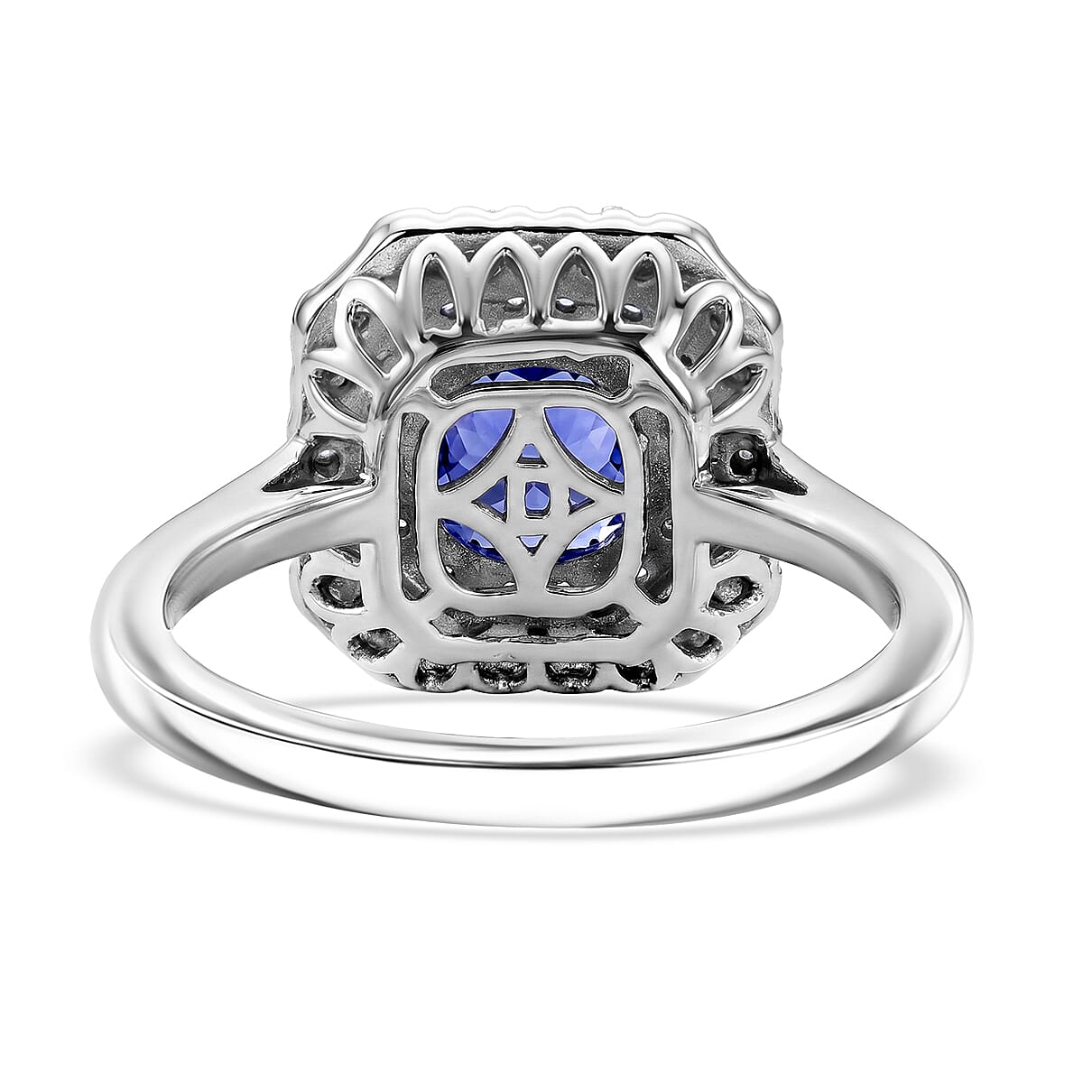Certified & Appraised D'Joy Tanzanite and Moissanite 1.75 ctw Ring in Rhodium Over Sterling Silver (Size 8.0) image number 4