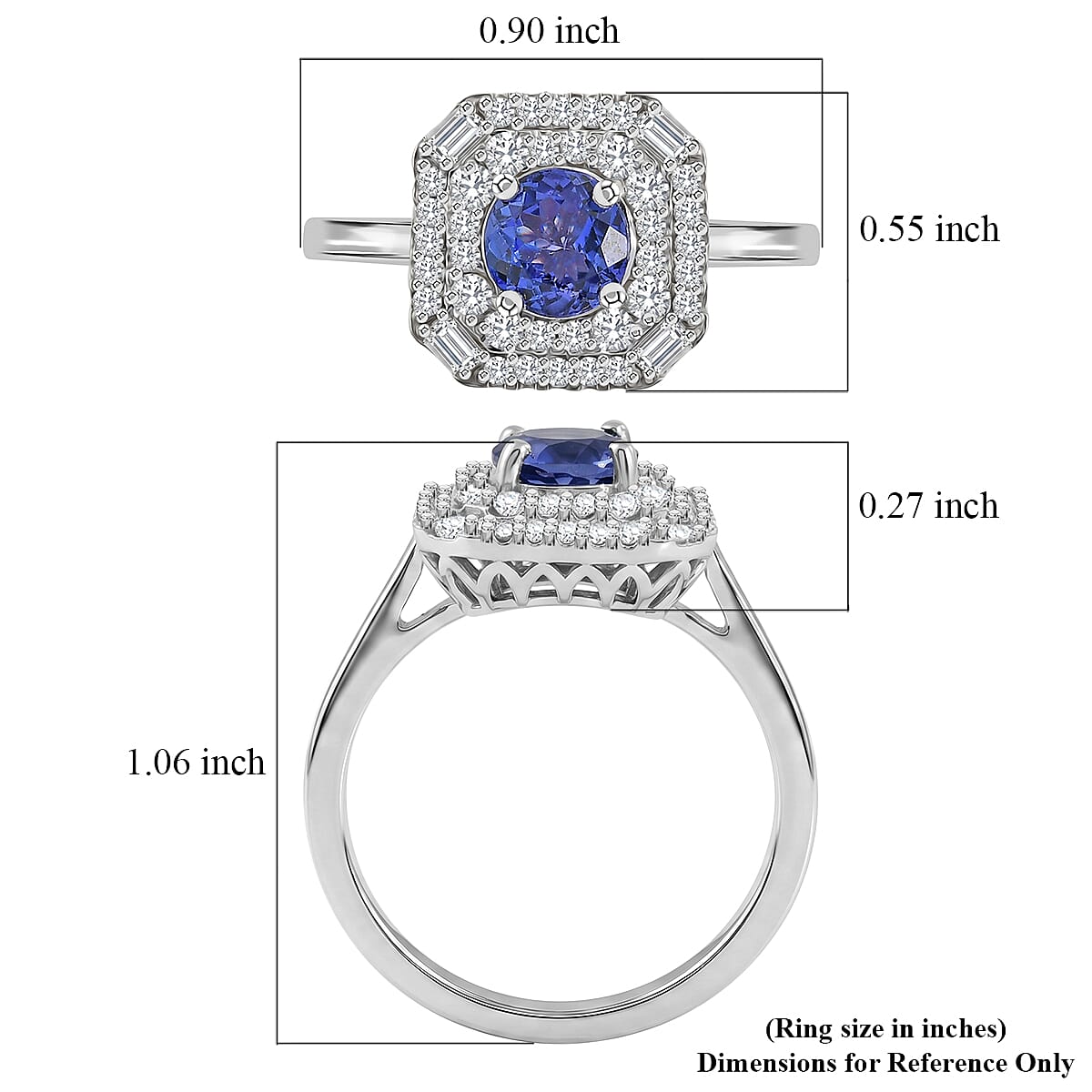 Certified & Appraised D'Joy Tanzanite and Moissanite 1.75 ctw Ring in Rhodium Over Sterling Silver (Size 8.0) image number 5