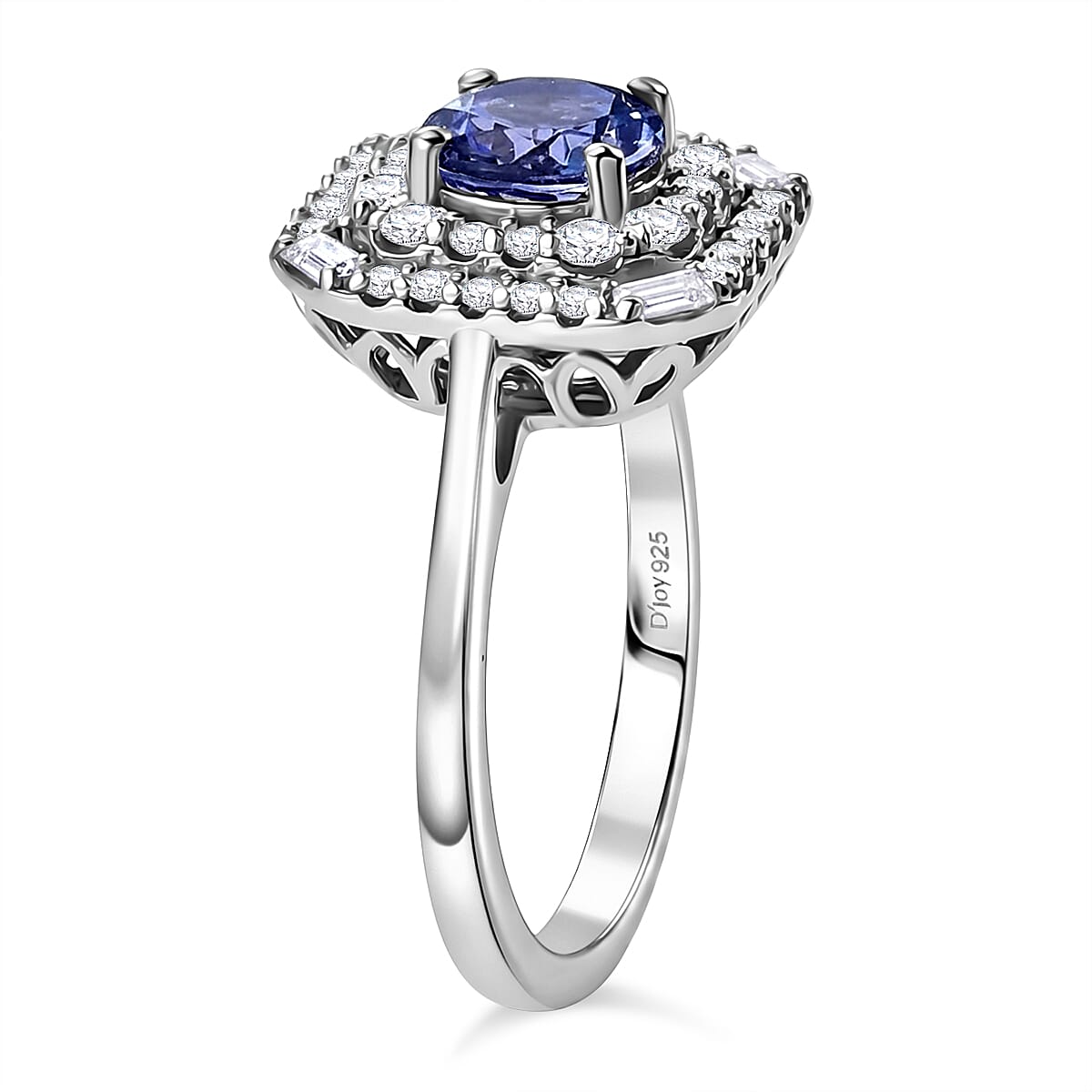 Certified & Appraised D'Joy Tanzanite and Moissanite 1.75 ctw Ring in Rhodium Over Sterling Silver (Size 9.0) image number 2