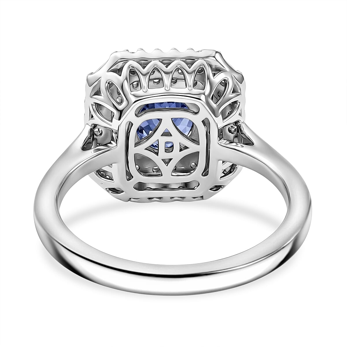 Certified & Appraised D'Joy Tanzanite and Moissanite 1.75 ctw Ring in Rhodium Over Sterling Silver (Size 9.0) image number 3
