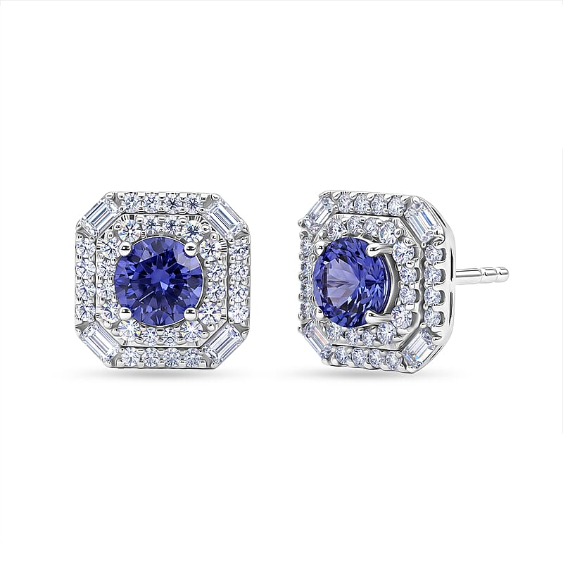 Certified & Appraised D'Joy Tanzanite and Moissanite 2.30 ctw Earrings in Rhodium Over Sterling Silver