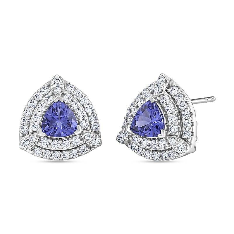 Certified & Appraised D'Joy Premium Tanzanite and Moissanite 2.00 ctw Earrings in Rhodium Over Sterling Silver