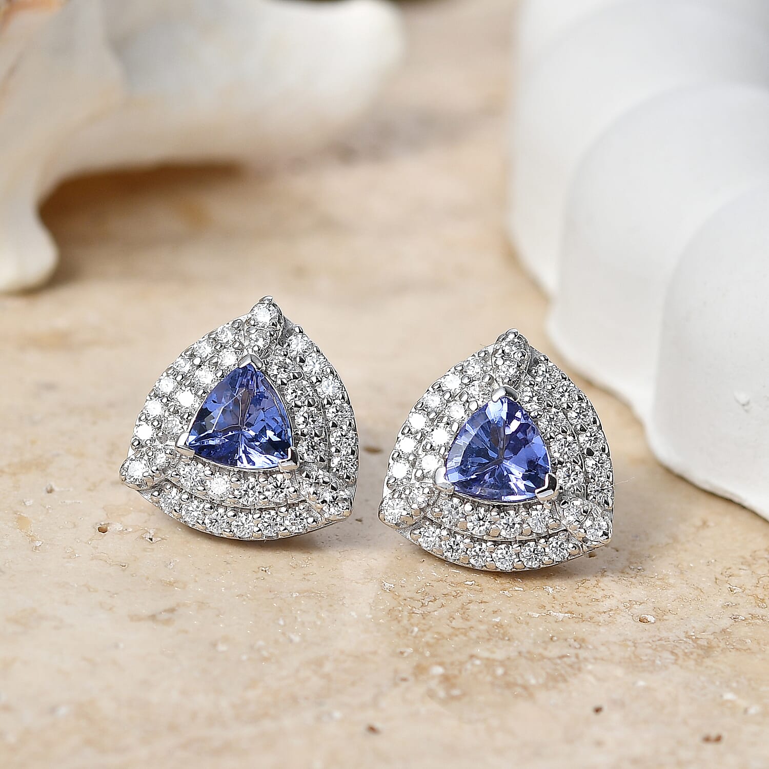 Certified & Appraised D'Joy Premium Tanzanite and Moissanite 2.00 ctw Earrings in Rhodium Over Sterling Silver