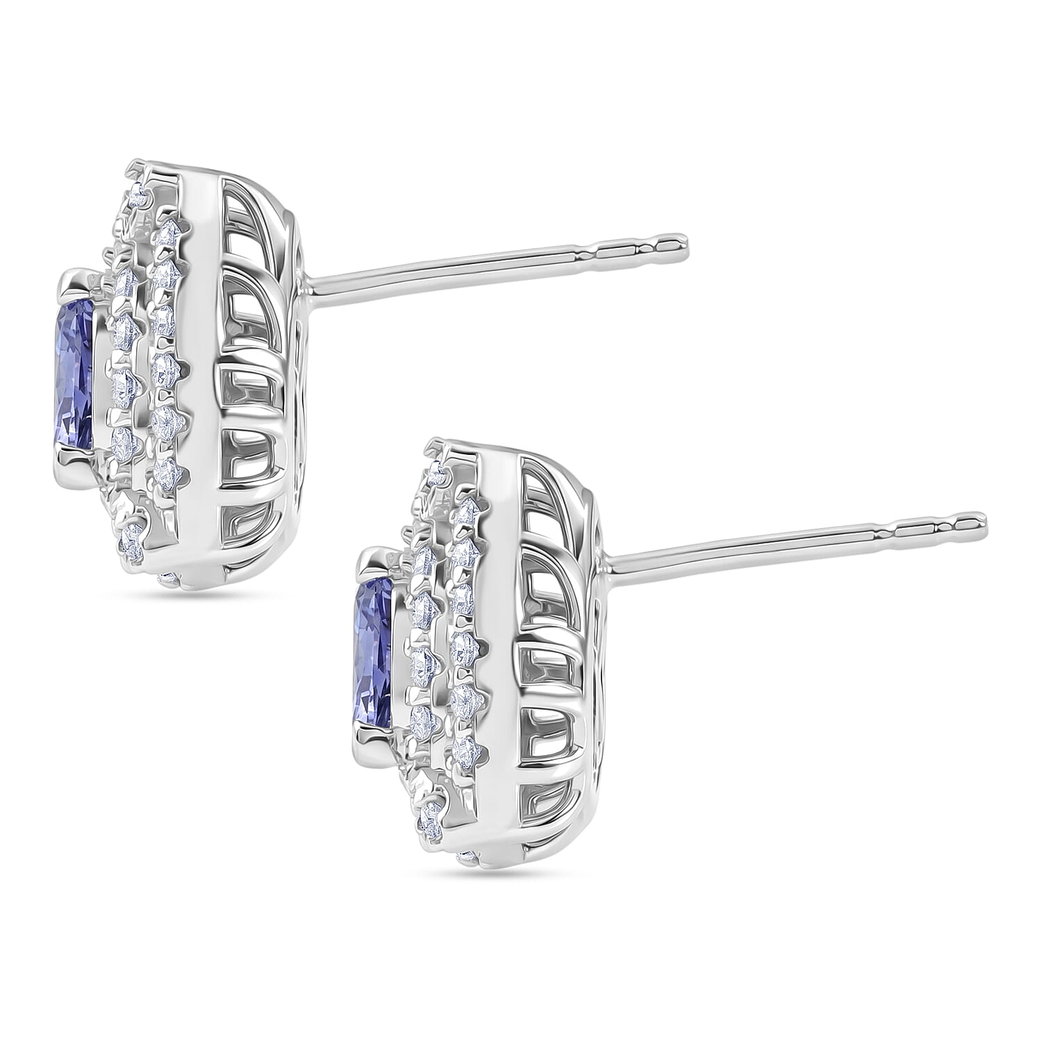 Certified & Appraised D'Joy Premium Tanzanite and Moissanite 2.00 ctw Earrings in Rhodium Over Sterling Silver