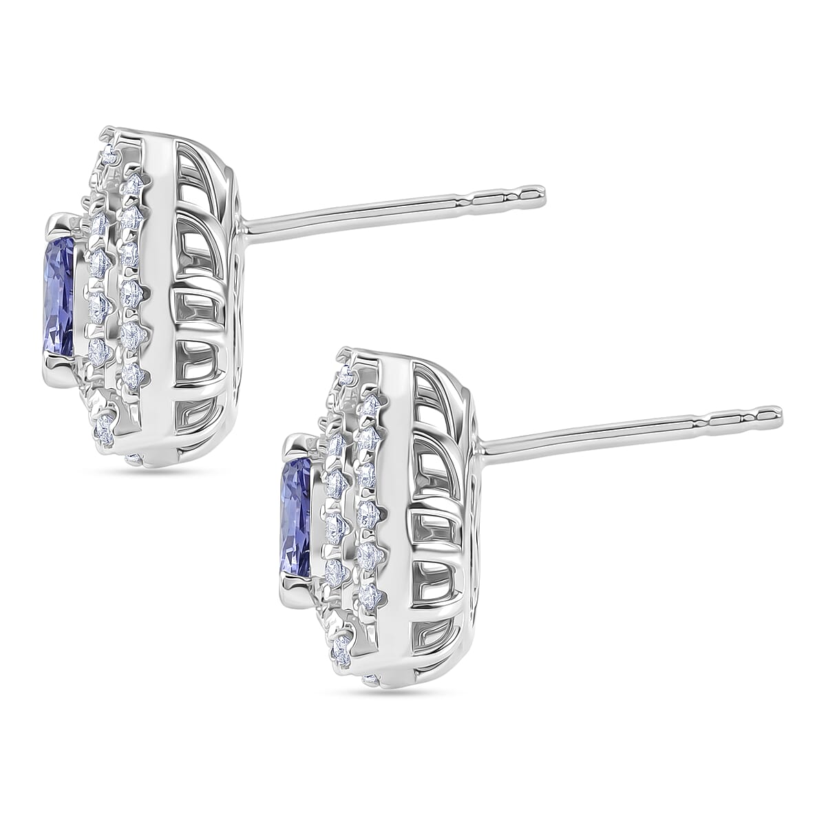 Certified & Appraised D'Joy Premium Tanzanite and Moissanite 2.00 ctw Earrings in Rhodium Over Sterling Silver image number 3