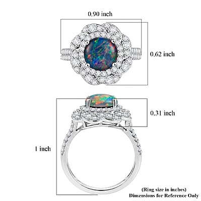 Certified & Appraised D'Joy Premium Australian Black Ridge Opal Triplet and Moissanite 2.25 ctw Ring in Rhodium Over Sterling Silver (Size  6.0)