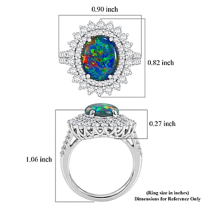 Certified & Appraised D'Joy Premium Australian Opal Triplet and Moissanite 3.30 ctw Ring in Rhodium Over Sterling Silver (Size 6.0)