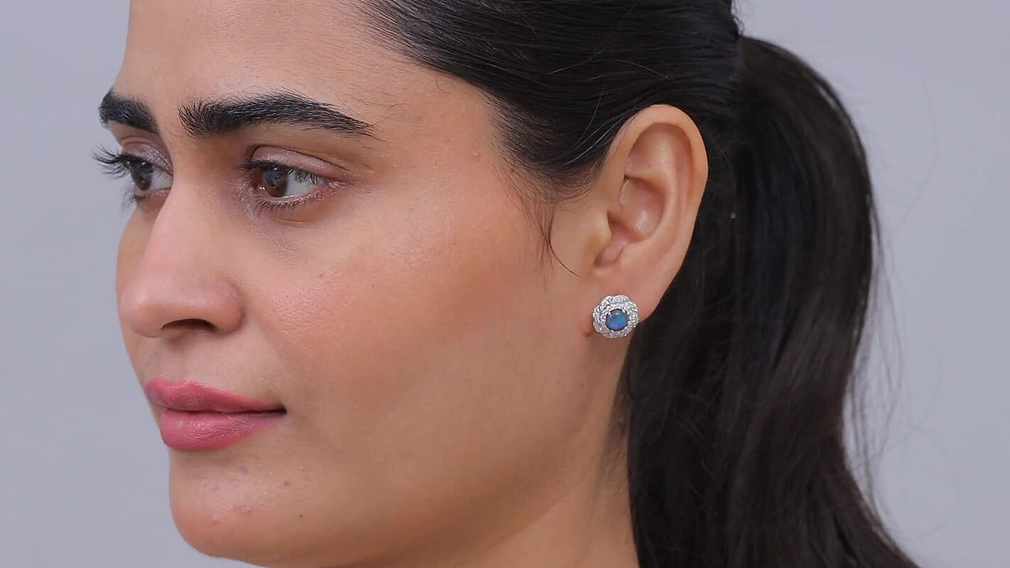 Certified & Appraised D'Joy Premium Australian Black Ridge Opal Triplet and Moissanite 2.15 ctw Earrings in Rhodium Over Sterling Silver