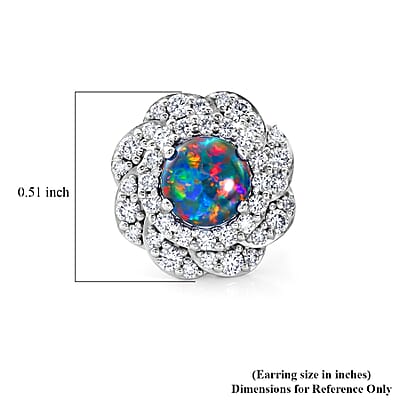 Certified & Appraised D'Joy Premium Australian Black Ridge Opal Triplet and Moissanite 2.15 ctw Earrings in Rhodium Over Sterling Silver
